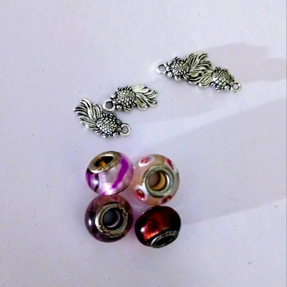 Purple Euro Beads & Goldfish Charms